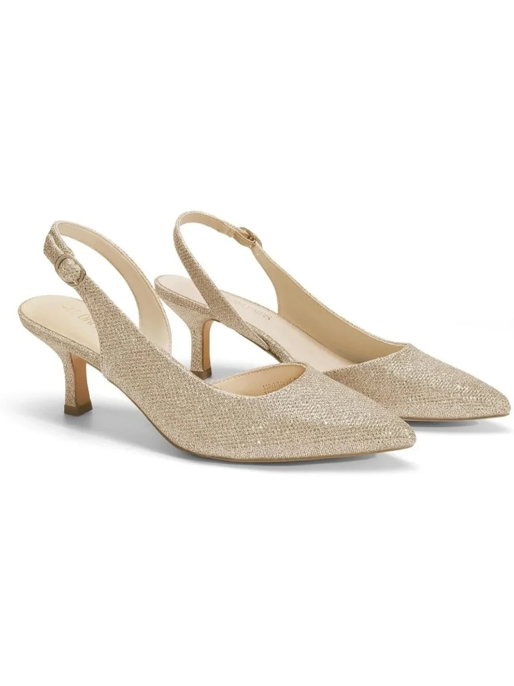 Dream Pairs Women's Gold Glitter Pointed Toe Faux Leather Kitten Slingback Heels